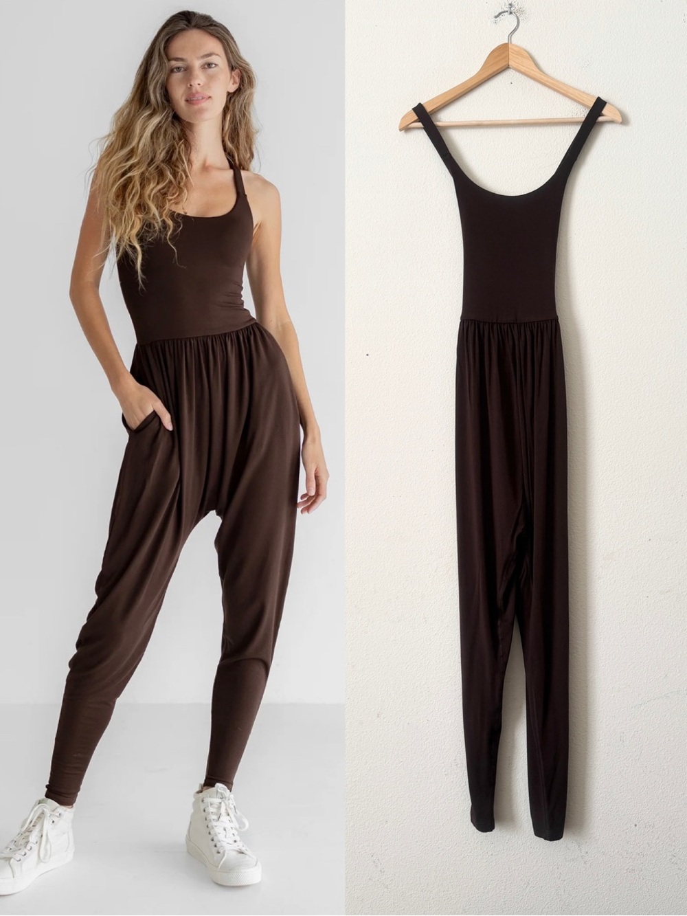 Imbodhi MEDIUM Bodhi crossback sleeveless jumper jumpsuit in Espresso brown